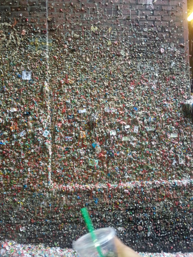 Not sure why we took a picture of the gum wall. Starbucks in hand, this is at least the most 'Seattle' picture anyone has ever taken.